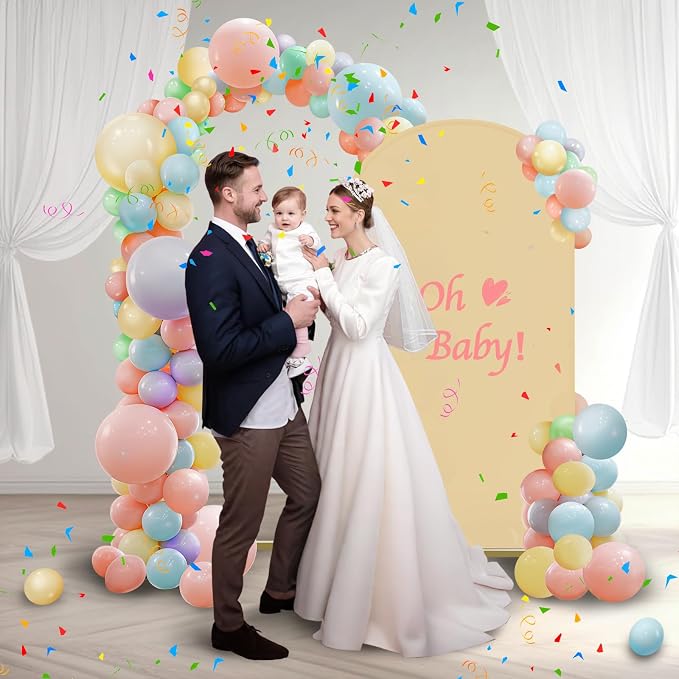 Metal Arch Balloon Arch Stand Set 4ft, Stand and Arch Cover with 100 Party Multi-Colored Balloons for Birthday, Wedding Ceremony, Bridal Baby Shower, Graduations, Garden Floral