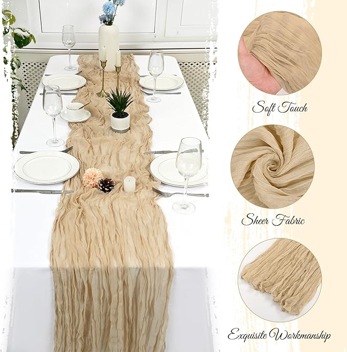 25 Pack Beige Cheesecloth Table Runner 17 x 108 Inch Fall Thanksgiving Boho Rustic Farmhouse Gauze Cheese Cloth Runner for Wedding Party Baby Shower Home Decor Holiday Decorations