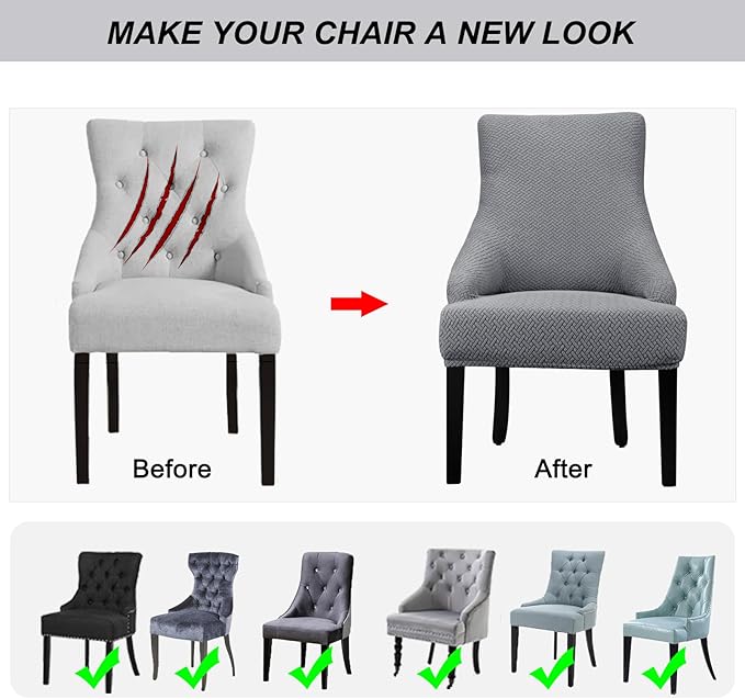 Lellen Velvet Stretch Wingback Chair Cover Slipcover - Reusable Protector Cover for Dining Room Banquet Home Decor etc Machine Washable Hand Washable (01 T-Shaped Twill Sliver Grey, 4PC)