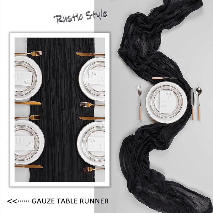 12 Pack Black Table Runner Cheesecloth 10Ft Gauze Cheese Cloth Table Runner 35x120 Inch Boho Sheer Rustic Fabric for Party Decor Baby Shower Wedding Holiday Home Decorations