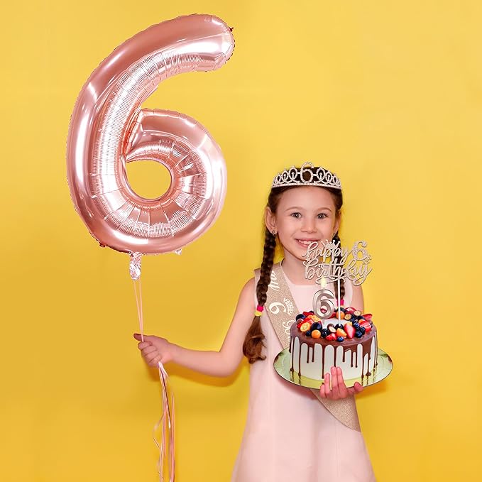 6th Birthday Decorations for Girls, Including 6th Birthday Sash and Tiara, Cake Topper and Candle, Number Balloon, 6 Year Old Girl Gifts