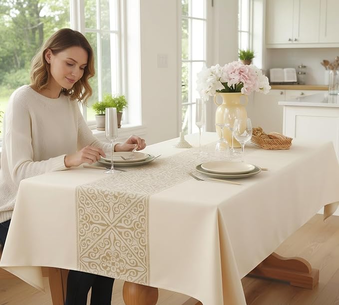 Linen Tablecloths for Rectangle Tables,6 FT Table Cloth Advanced Waterproofing Technology for Dinningroom,Farmhouse