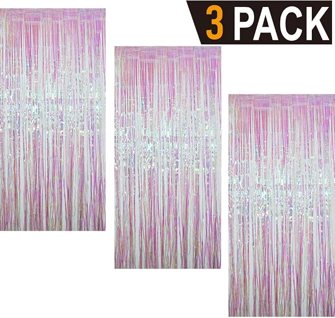 GOER 3.2 ft x 9.8 ft Metallic Tinsel Foil Fringe Curtains Party Photo Backdrop Party Streamers for Birthday,Graduation,New Year Eve Decorations Wedding Decor (3 Packs,Multicolor)
