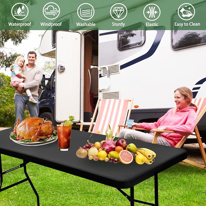 6 Pack Picnic Table Cover Elastic Fitted Tablecloths for 6 Foot Rectangle Tables Waterproof Stretch Washable Patio Folding Outdoor Spandex Table Cloth for Camping Banquet and Parties (Grey,30" x 72")