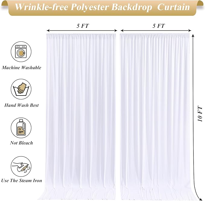 20x10ft White Backdrop Curtains with Lights Photo Drapes Wrinkle Free Fabric Backdrop Curtain for Wedding Birthday Party Baby Shower Bridal Shower Home Party Background Decorations