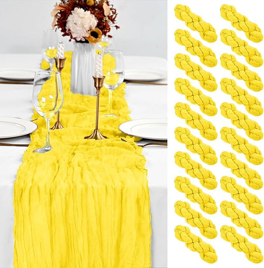 20 Pack Yellow Cheesecloth Table Runner 10Ft Boho Gauze Long Romantic Sheer Fabric for Wedding Party Bridal Shower