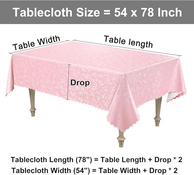 Smiry Rectangle Table Cloth, Waterproof Heavy Duty Vinyl Tablecloths, Wipeable Washable Table Cover for Kitchen and Dining Room (Pink, 54" X 78")