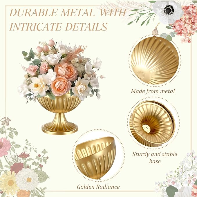 Ziliny 6 Pcs Gold Vases for Centerpieces 4.7" Wide 4" High Metal Compote Vases Bulk Wedding Table Centerpiece Flower Pot Vintage Floral Arrangements for Weddings Anniversaries Party Home Decor