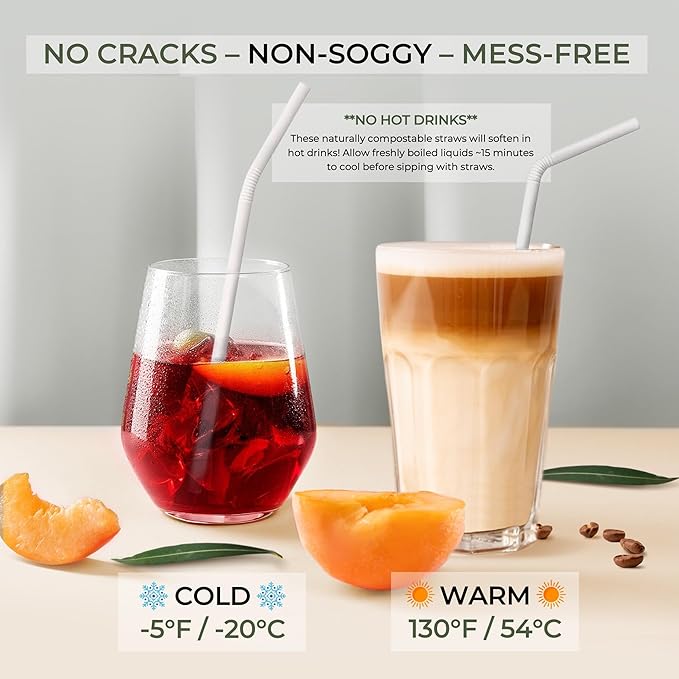 EcoPreps Flexible Biodegradable Bamboo Fiber Straws, 120 Count | 100% Compostable, Plastic-Free, Eco-Friendly Drinking Straws for Cold Drinks | 7.8'' Bendable, Disposable Bamboo Fiber Straw (120 PCS)