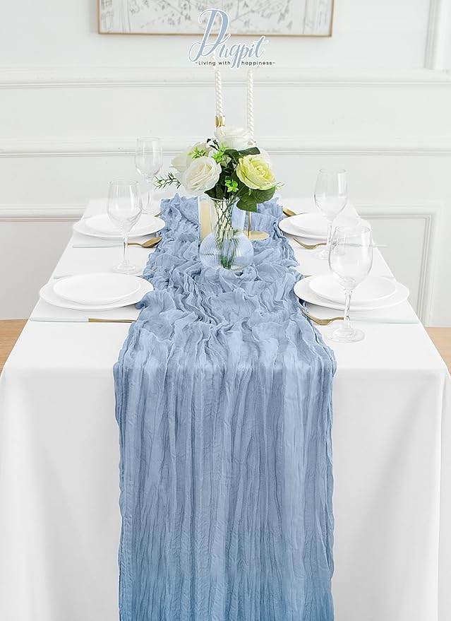 16Pack Dusty Blue Table Runner 10FT Dusty Blue Cheesecloth Table Runner 35x120Inch Long Boho Table Runners Rustic Gauze Table Runners for Party Wedding Bridal Shower Baby Shower Decorations