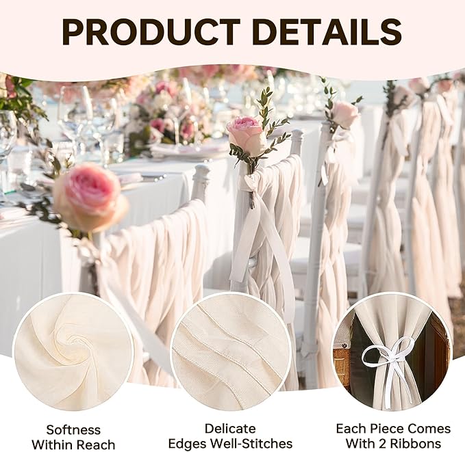 Ivory Glitter Chiffon Table Runner 35x120 Inches 6 Pack for Wedding Reception Formal Dining Table Decor