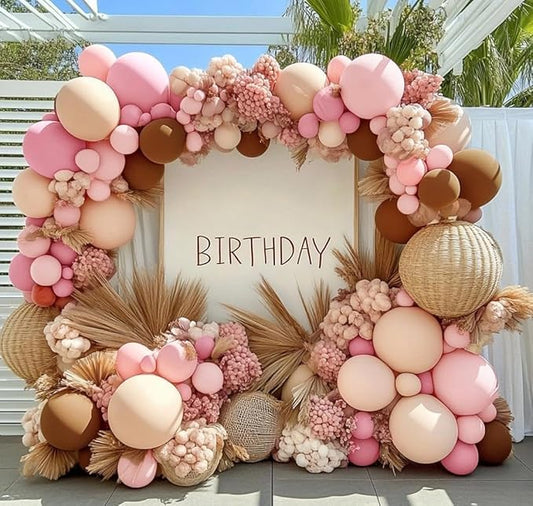Pink Brown Balloon Garland Double Stuffed Light Pink Beige Brown Balloon Arch Kit for Birthday Baby Bloom Bridal Shower Boho Wedding Mother's Day Party Decorations