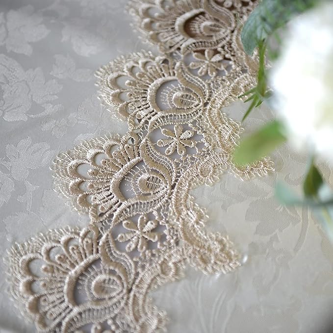 ARTABLE Lace Table Cloths Oval Fall Antique Flower Decor Macrame Tablecloth for Outdoor Farmhouse Rustic Kitchen Party Birthday Picnic (Light Brown, 60 x 140 Inch Oval)