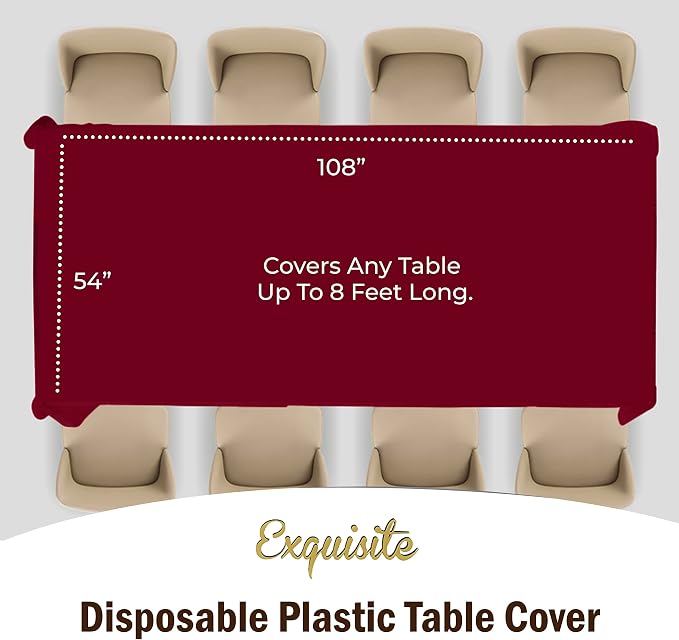 Exquisite Party Solids Burgundy Tablecloths for Rectangle Tables 48 Pack Plastic Table Cloth Disposable 54" X 108" Burgundy Table Cloths Rectangle Tablecloth Plastic Tablecloths Rectangular for Party