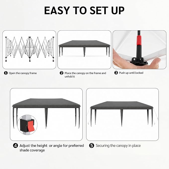 10x20 FT Portable Pop Up Canopy Tent with Sandbags, Adjustable Height Instant Gazebo, Outdoor Canopy for Camping, Parties, Vendor Events (Grey with Reflective Strip, 3m × 6m Without sidewalls)
