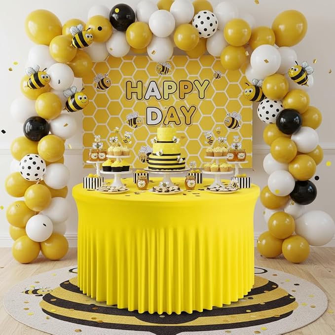 72 Inch Yellow Round Tablecloth,Washable Stretchy Fitted Circular Table Cover with Elastic Edge for 6FT Round Table, Reusable Tablecloth for Wedding Banquet Party Birthday Buffet Dining