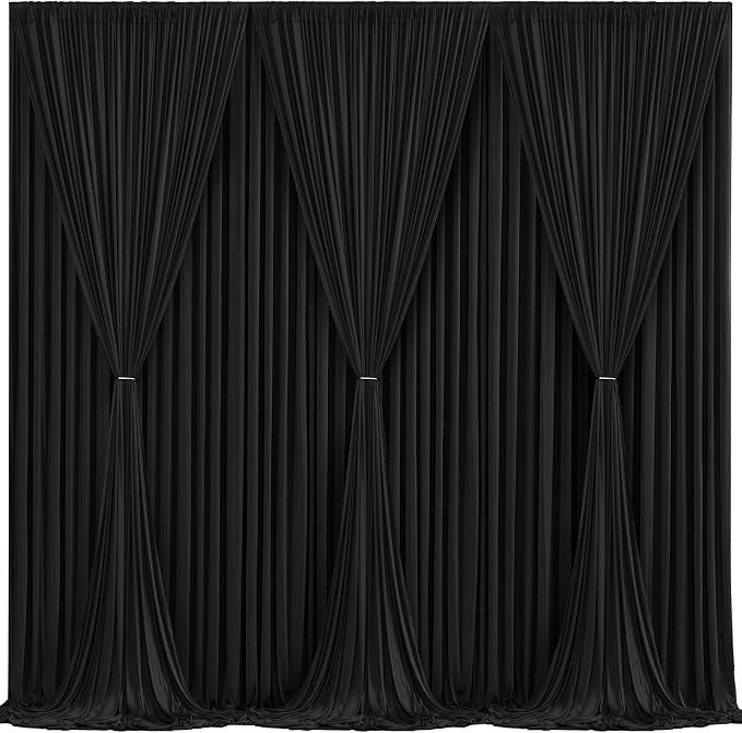 Black Backdrop Curtain 6 Panels-Wrinkle-Free Black Curtains Polyester Photography Drapes for Wedding Birthday Party Photo Background Backdrop Stand- 24 X10FT