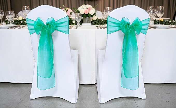 MDS® Pack of 200 Organza Chair Sashes for Wedding Decoration, Reusable Sheer Chair Bows for Banquet Chair Cover, Reception, Bridal Shower, Baby Shower, Birthday Party & Special Events - Green