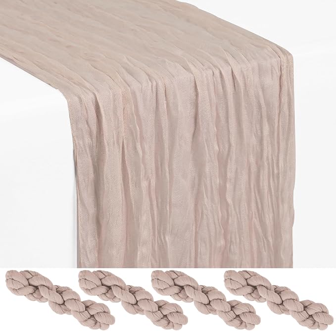 4 Pack Rosy Brown Cheesecloth Table Runner 17 x 108 inch Boho Gauze Table Runner Rustic Sheer Cheese Cloth Table Decorations for Wedding Party Baby Bridal Shower Birthday Holiday Home