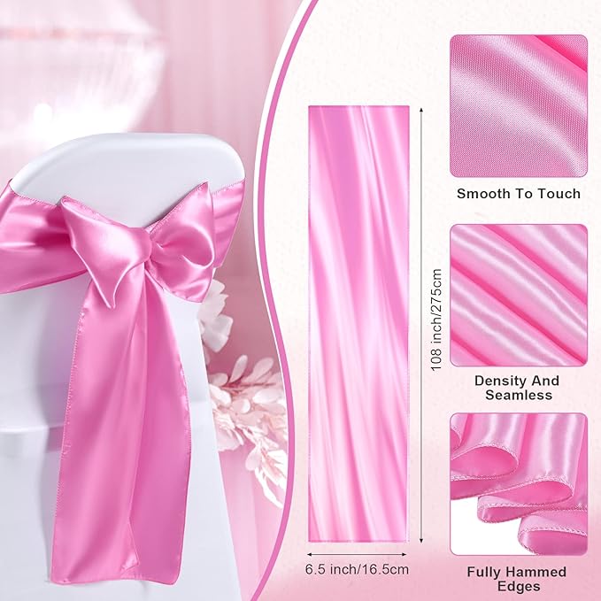 Lounsweer 50 Pcs Folding Chair Cover Set with 25 Stretch Spandex Slipcovers 25 Satin Chair Sashes Bows Ribbon Washable Banquet Protector for Wedding Event Party(White, Pink)