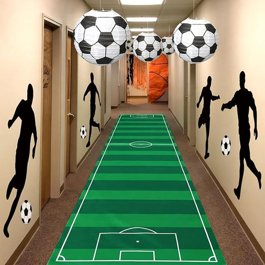 VioraWhite 13 Pcs Football Party Calssroom Decorations 9.84 ft Football Field Rug, Playing Figures and Lanterns,Sports Party Supplies for Classroom Sports Favors