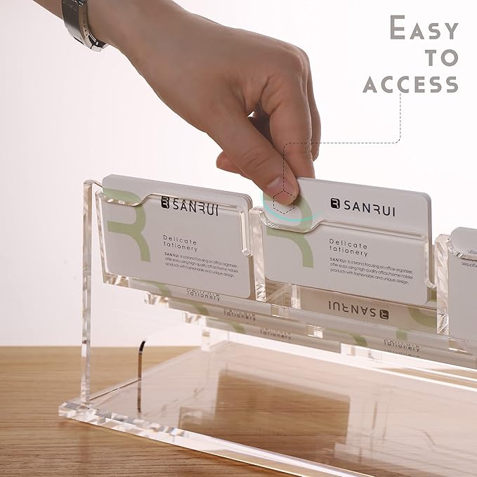 YUXUN Acrylic Business Card Holder for Desk-4 Tiers 16 Slots, Business Card Holder Case, Clear Multiple Cards Display Stand for Office Supplies Home School