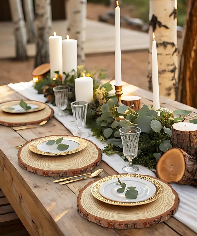 Large Unfinished Natural Wood Slices - 6 Pcs Natural Round Discs Rustic Wood Slices 7.9-9 Inch Wooden Tree Bark Discs for DIY Crafts Centerpieces Table Base Decoration Wedding Ornaments Coasters