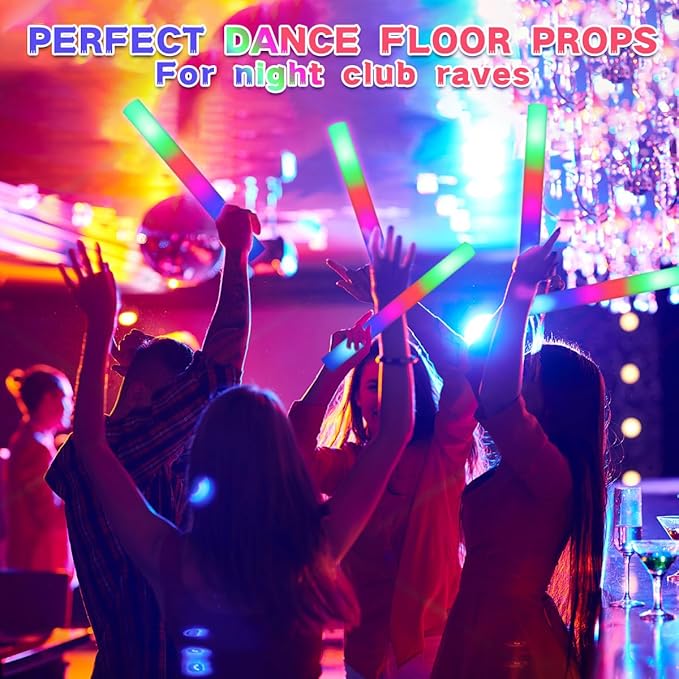 48 Foam Glow Sticks for Party Pack: Wedding Essentials Parties Supplies Bulk - 3Modes Colorful Flashing Led Light Up Dark Stick - Dance Floor Props for Birthday Carnival Raves Concert (48 PK / SET)