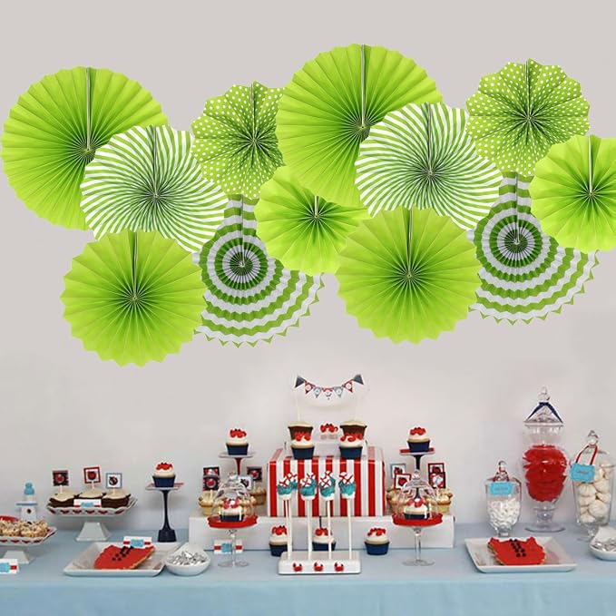 Party Hanging Paper Fans Set, Green Round Pattern Paper Garlands Decoration for St Patrick's Day Party Decorations Graduation Birthday Wedding Events Accessories, Set of 6