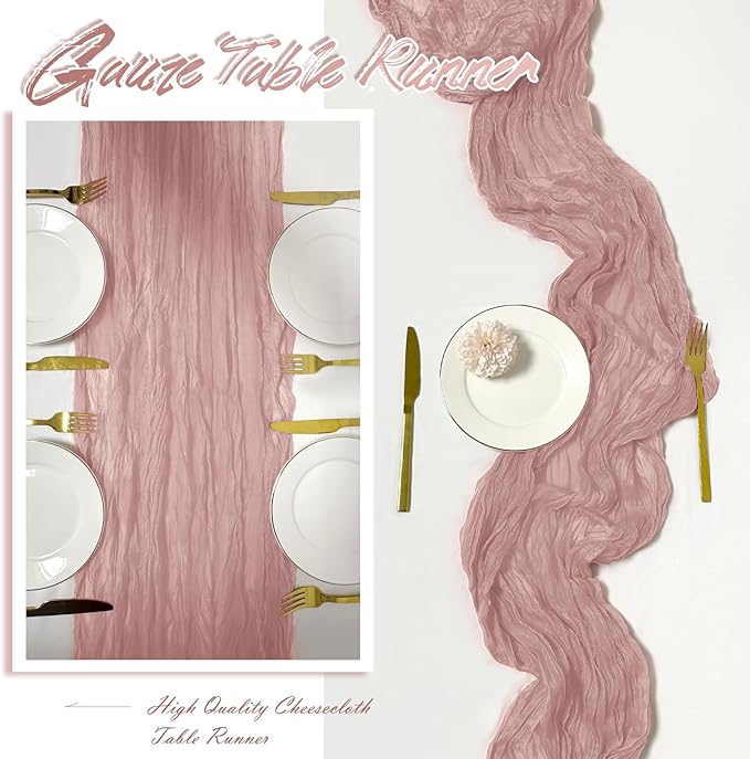 30 Pack Dusty Pink Cheesecloth Table Runner 17 x 108 inch Cheese Cloth Table Runners 9ft Pink Table Runner Rustic Romantic Sheer Gauze Runner for Wedding Party Baby Shower Table Decoration