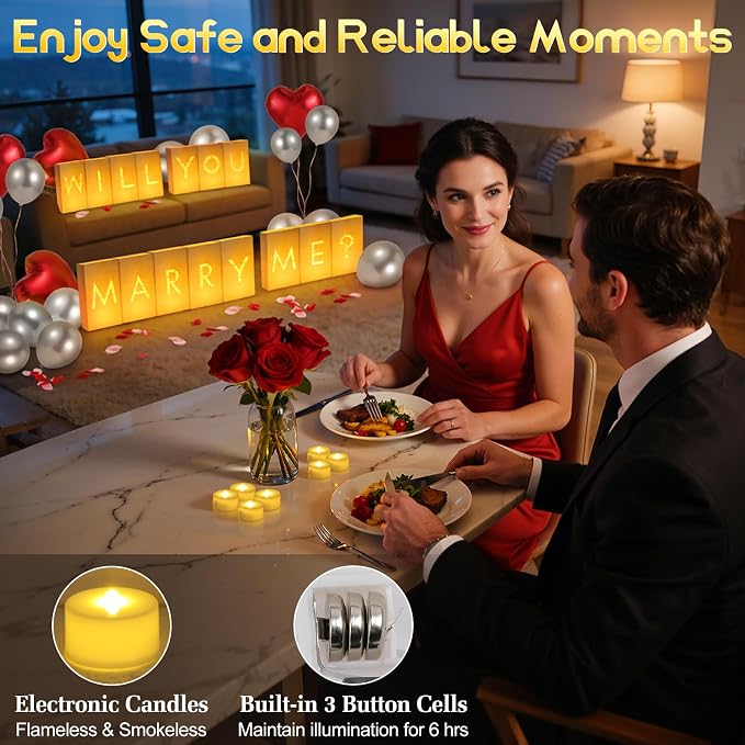 Lewondr Will You Marry ME Sign Proposal Decorations, Light Up Letters Luminary Paper Bags with 30pcs 6H Tea Lights Candles, Latex & Aluminum Balloons, 2000 Rose Petals, Surprise for Valentines Day