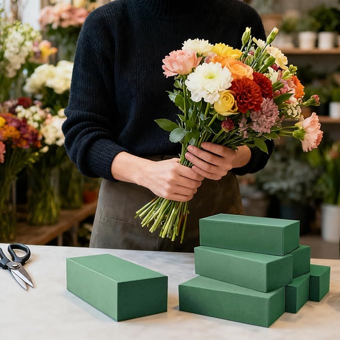 Prashent 18 Pcs Floral Foam Blocks, Green Wet Dry Flower Foam for Fresh & Artificial Flower Arrangements, DIY Craft Supplies for Centerpieces, Bouquets, Wedding & Home Décor (7.8” x 3.5” x 2.4”)