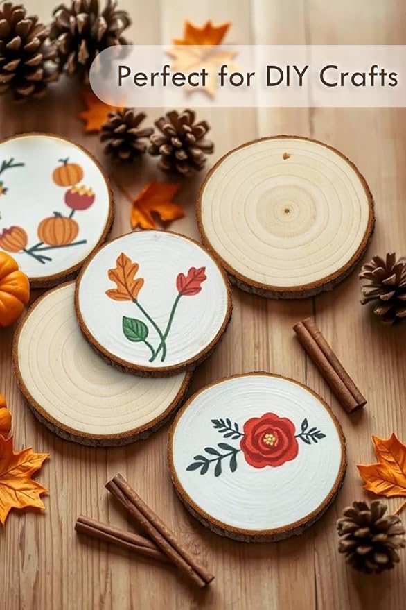 Unfinished Natural Wood Slices for Crafts - 30 Pcs Wood Slice Ornaments with Predrilled Hole & Twine String 3.1-3.5 Inch Round Wooden Circle Tree Slice for DIY Arts Craft Painting Gift Wedding Decor
