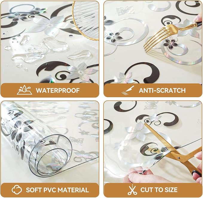 LovePads Floral Clear Table Cover Protector - 24 x 36 Inch Thick Plastic Table Cloth, Waterproof PVC Desk Mat for Dining Room Table, Wood Furniture Topper, Anti-Scratch Desk Pad for Kids Writing,