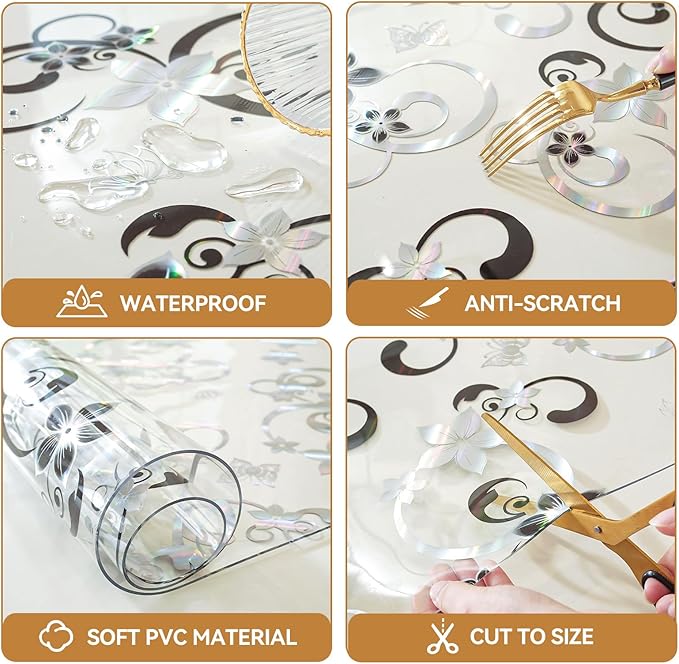 LovePads Floral Clear Table Cover Protector - 42 x 42 Inch Thick Plastic Table Cloth, Waterproof PVC Desk Mat for Dining Room Table, Wood Furniture Topper, Anti-Scratch Desk Pad for Kids Writing,