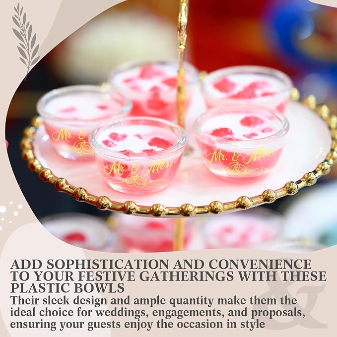 SiliFine 100 Pcs Mr and Mrs Wedding Cups 12 oz Disposable Ice Cream Cups Wedding Reception Bowls for Bridal Shower Engagement Anniversary Party Favors Supplies Decoration