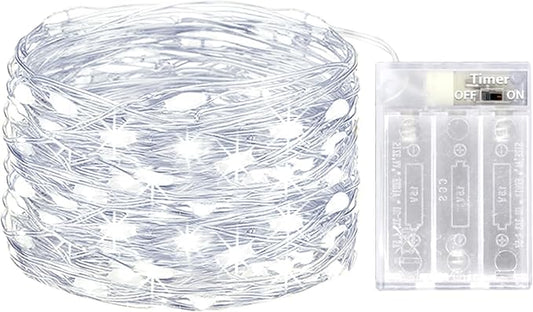 kolpop Fairy Lights Battery Operated with Timer, 16FT 50LED Mini String Light Battery Powered, Cool White Tiny Christmas Lights for Indoor Wedding Decorations