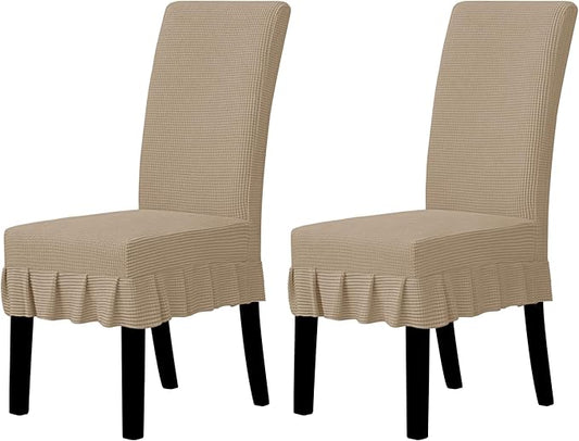 Easy-Going Dining Chair Covers Stretch Parsons Chair Slipcover with Skirt Chair Covers for Dining Room Restaurant Banquet (2 PCS, Khaki)