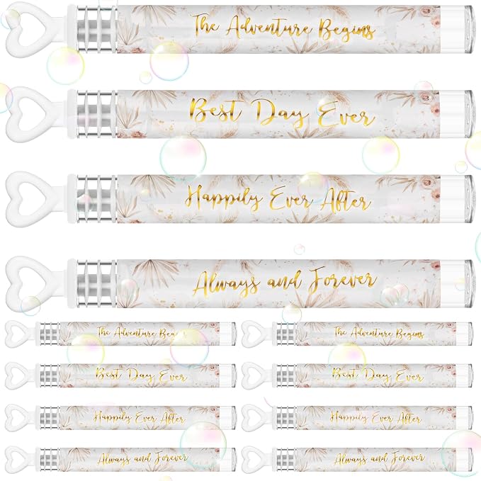 Hollowfly 120 Pack Bohemia Wedding Mini Bubble Wands for a Wedding Bulk White Gold Heart Bubble for Guests Send Off Wand Adults Bridal Exit Shower Party Supplies Valentine Anniversaries Celebration
