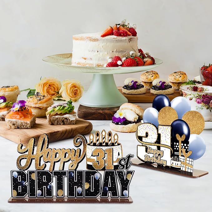 LINGTEER Happy 31st Birthday Gold Acrylic Table Topper Centerpieces Set - Cheers to 31 Years Old Birthday 31st Bday Party Gift Decorations.