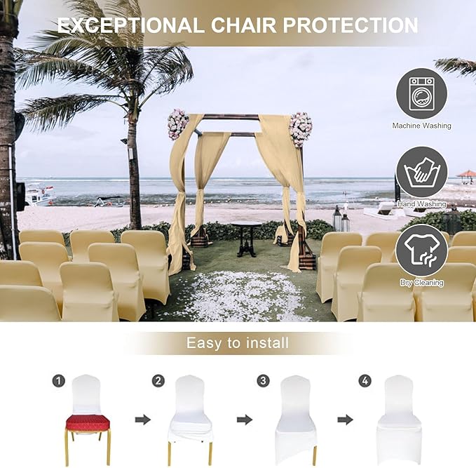Trlyc Spandex Folding Chair Covers 100 Pcs Universal Fitted Stretchy Dining Chair Slipcovers for Wedding Party Banquet Flat-Front Chair Cover (Gold)