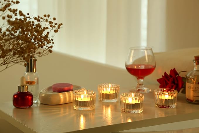 GOLDEAL 12Pcs Tealight Candle Holders,Clear Thick Glass Tea Light Candle Holder Decor,Candlestick for Wedding Decor,Party,Baby Shower Party,Bridal Shower Party,Table Centerpiece, Home Décor