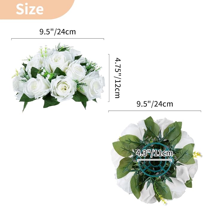 NUPTIO White Flower Centerpieces for Wedding Tables, Artificial Flower Ball | 2 Pcs 9.5 inch, Fake Floral Rose Arrangement for Birthday Party, Bridal Shower, Quinceanera Decorations