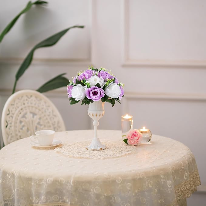 BLOSMON Lilac Purple Flowers Artificial: 2 Pcs Fake Roses Flower Balls Centerpiece for Wedding Table Decoration- Artificial Silk Kissing Bouquet Floral Arrangement for Home Party Event Decor | Wedding Table Decoration Floral Arrangement - Faux Silk Kis...
