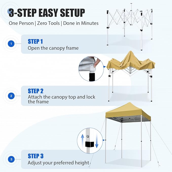 EAGLE PEAK 5x5 Pop Up Canopy Tent Instant Outdoor Canopy Easy Set-up Straight Leg Folding Shelter, Beige