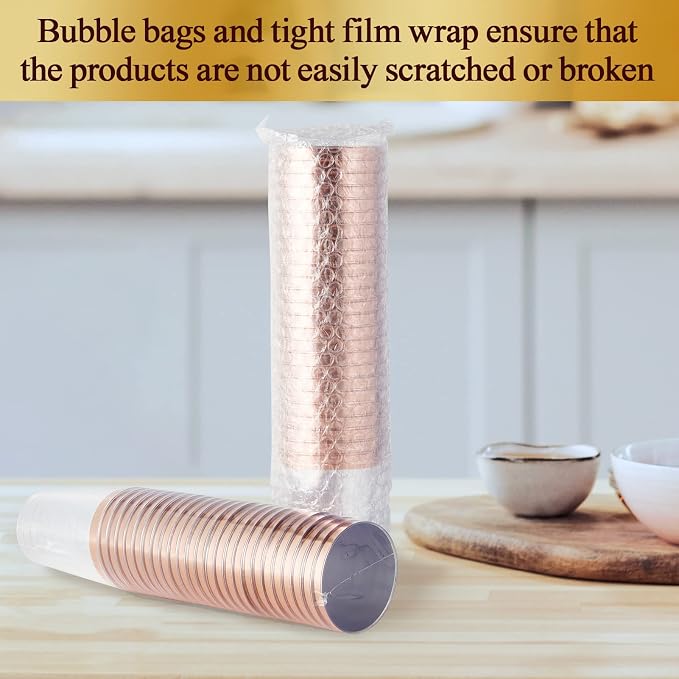 Vplus 150 Pack 12 OZ Reusable Rose Gold Rimmed Clear Plastic Cups, Disposable Heavy Duty Plastic Cups for Party, Christmas, Wedding, Thanksgiving, Halloween