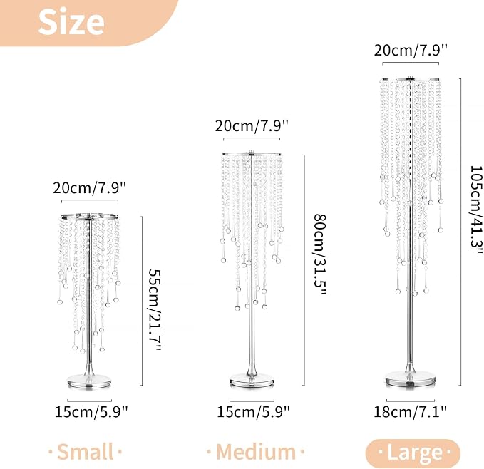 NUPTIO Silver Crystal Flower Vases for Weddings, 2 Pcs 39.4in Tall, Elegant Party Decorations