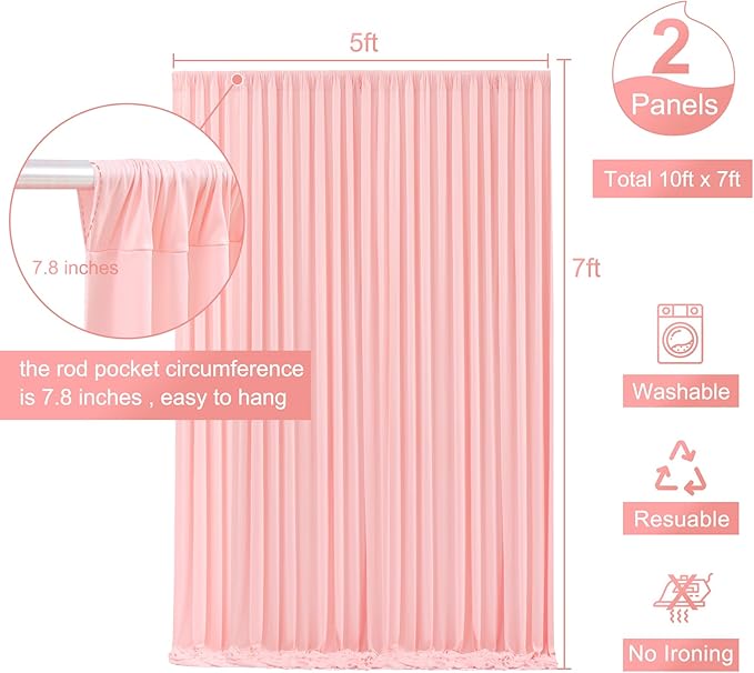 10ft x 10ft Blush Pink Backdrop Curtain for Parties Pink Wrinkle Free Backdrop Drapes Panels for Baby Shower Wedding Birthday Photo Gender Reveal Photography Polyester Fabric Background Decoration