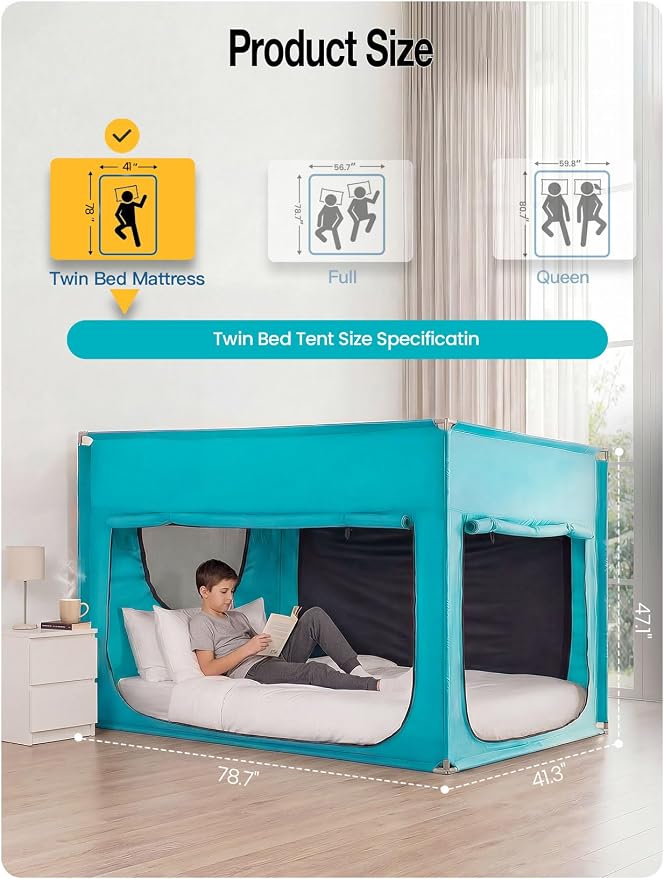 ANC POP Portable Bed Tent, Blackout Privacy Canopy with 3 Doors & Breathable Mesh, Large Space for Adults, Indoor Sleeping Shelter for Dorms/Shared Rooms