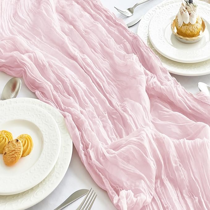 IVAPUPU 10 Pcs Cheesecloth Table Runner - 10ft Pink Spring Boho Gauze Cheese Cloth Table Runners for Baby Shower Decorations Wedding Party Summer Garden Farmhouse Decor